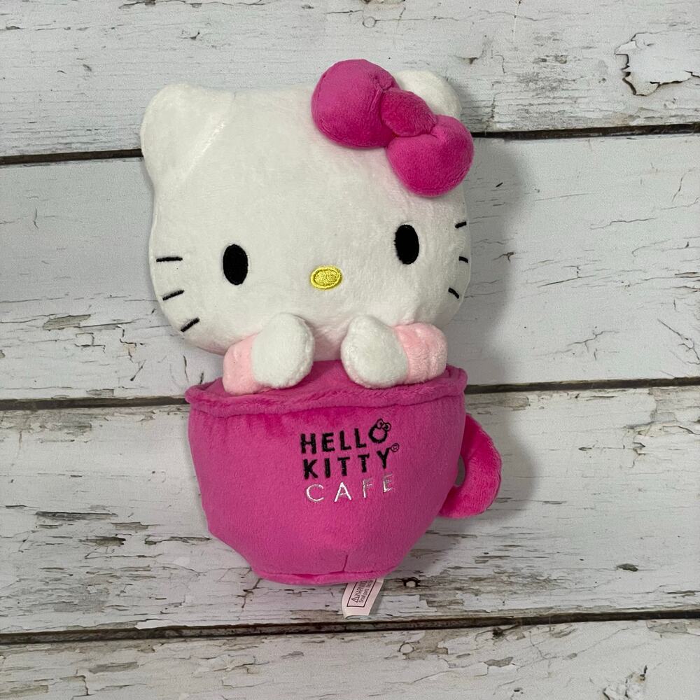 Hello Kitty Cafe Plush Plushie Pink Cup 9 in coffee